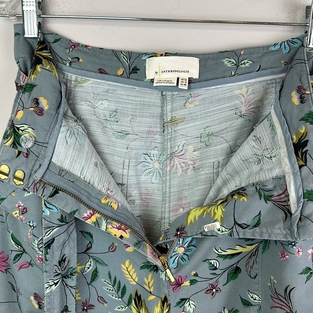 Anthropologie Victoria Floral Cargo Pants Size 8 High Waisted Belted Relaxed Fit - Picture 9 of 16